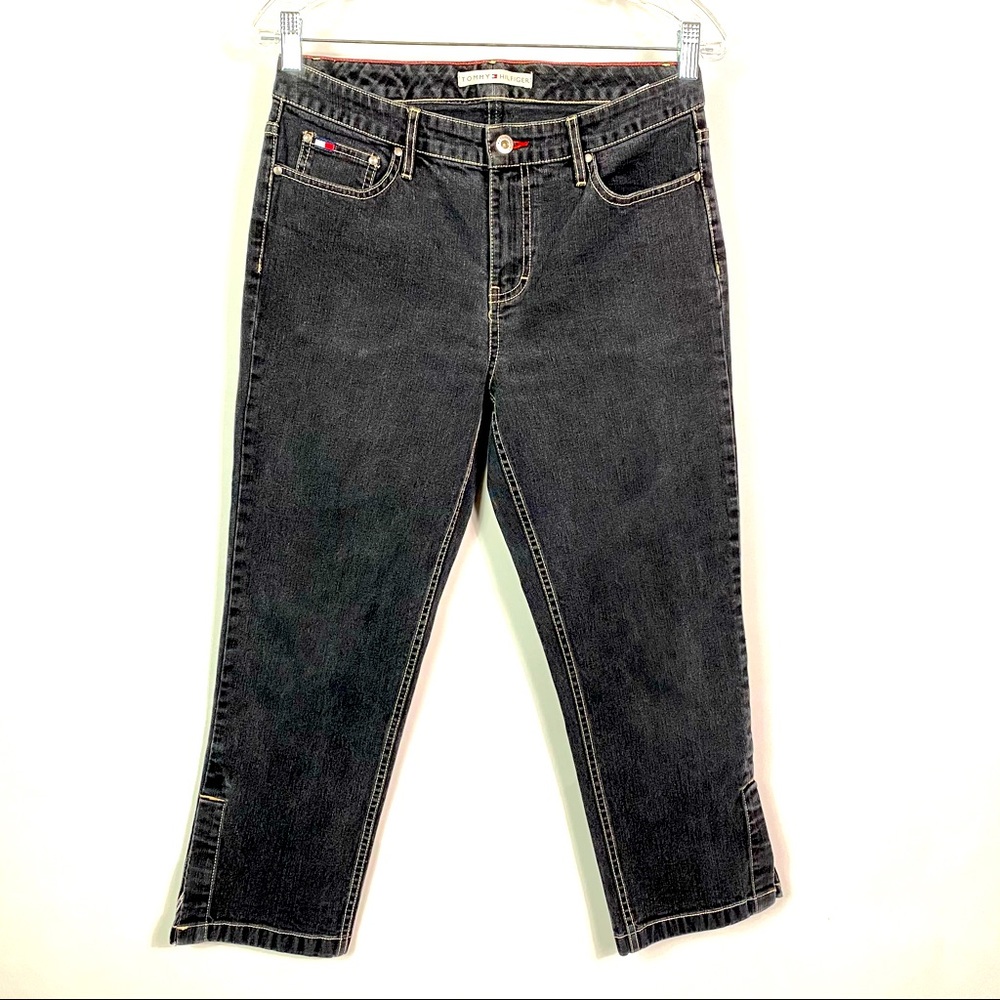 Y2K Tommy Hilfiger Jeans, Split Leg Cropped Jeans, Black Jeans w/Logo